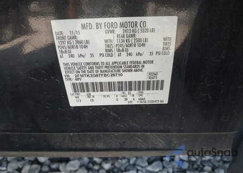 2015 Ford Edge Se from USA, damaged, VIN 2FMTK3G97FBC28710